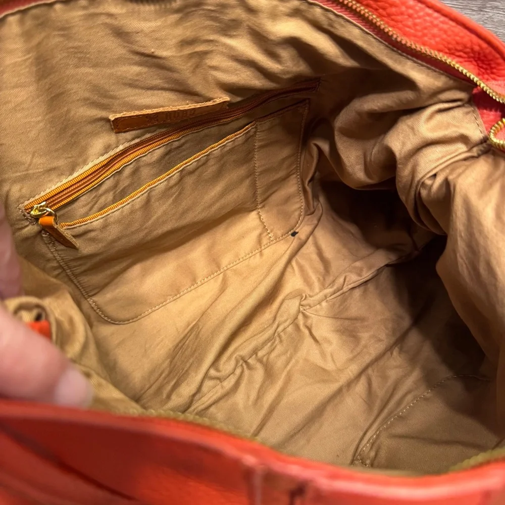 Hobo Ellis Shoulder Bag In Koi Orange Red Pebbled Leather‎ Braided Strap Slouchy